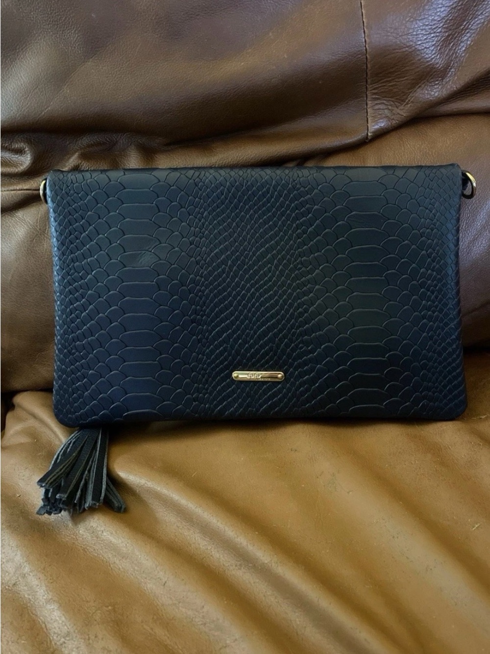 GiGi New York Black Textured Tassel Clutch